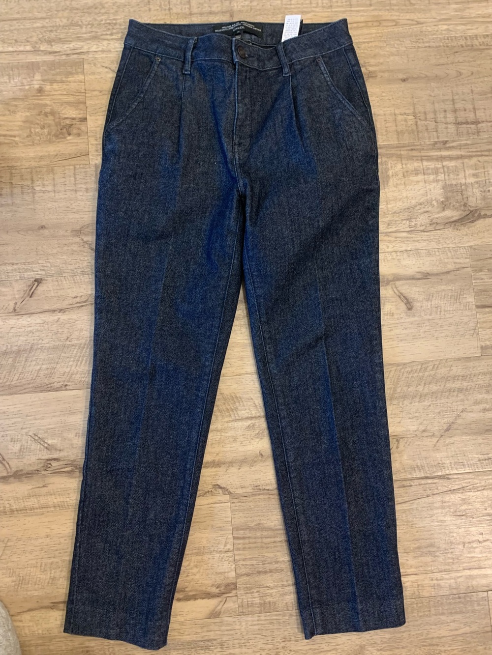 RW&Co. High Waist Dark Blue Denim with Pleated Waist - Ankle Length